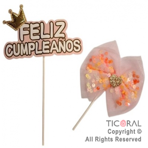 CAKE TOPPER CON 1 MOO FELIZ CUMPLEAOS ROSA